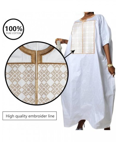 Loose African Dresses for Women, Bazin Riche Bat Sleeves Maxi Dress with Scarf White1 $31.24 Dresses