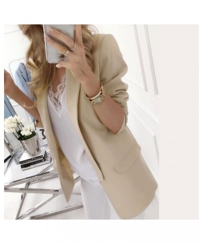 Women Blazer Jacket Lightweight Cardigan Coat Business Office Workwear Open Front Lapel Suit Blazer Elegant Ladies Khaki $5.0...