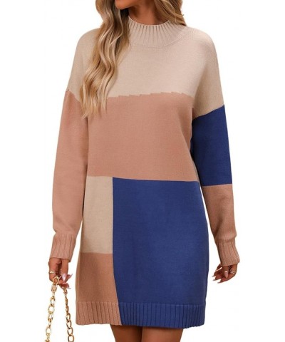 Oversized Short Sweater Dress for Women, Fashion Women's Long Sleeve Crewneck Pullover Casual Knit Dresses Khaki&blue $19.27 ...
