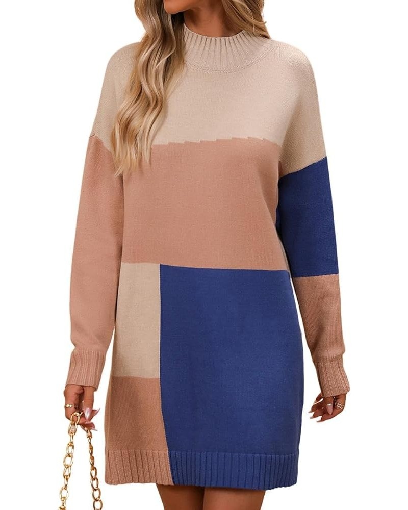 Oversized Short Sweater Dress for Women, Fashion Women's Long Sleeve Crewneck Pullover Casual Knit Dresses Khaki&blue $19.27 ...