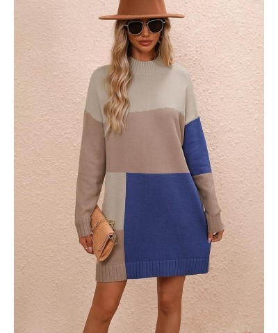 Oversized Short Sweater Dress for Women, Fashion Women's Long Sleeve Crewneck Pullover Casual Knit Dresses Khaki&blue $19.27 ...