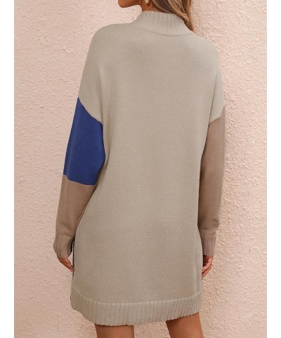 Oversized Short Sweater Dress for Women, Fashion Women's Long Sleeve Crewneck Pullover Casual Knit Dresses Khaki&blue $19.27 ...