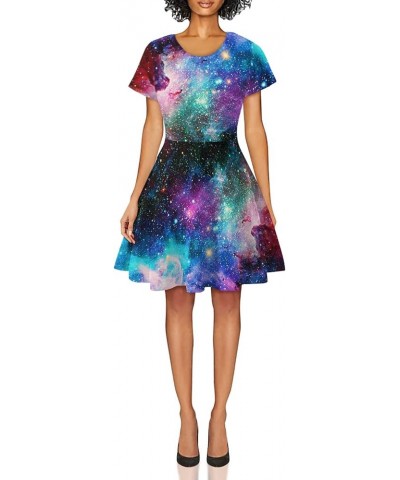 Women's Galaxy Printed Elastic Round Neck Sleeveless Shaping Camisole Skater A-galaxy-1 $11.39 Dresses