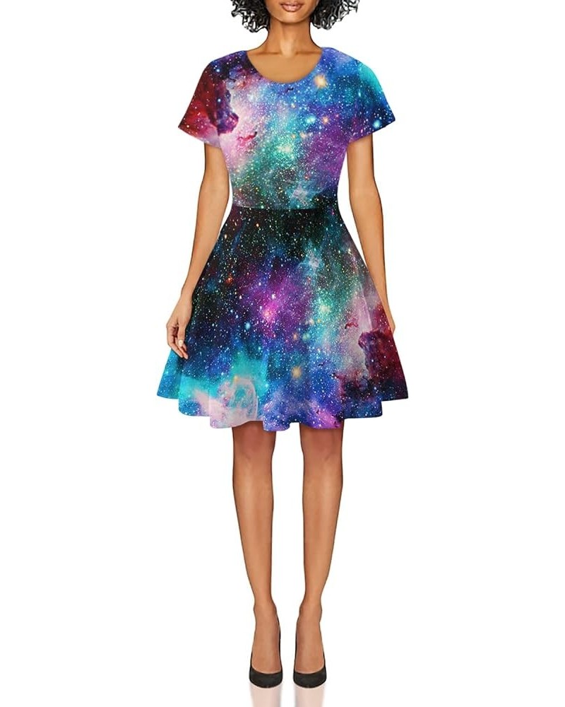 Women's Galaxy Printed Elastic Round Neck Sleeveless Shaping Camisole Skater A-galaxy-1 $11.39 Dresses