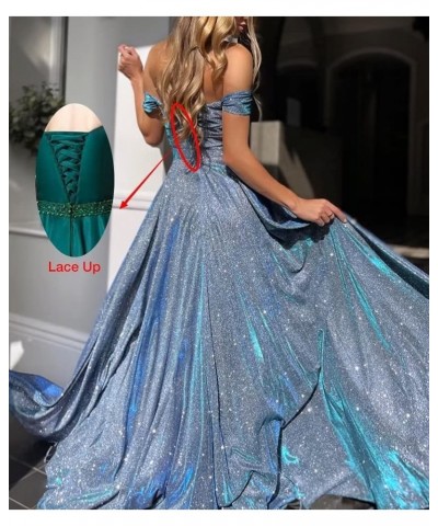 V-Neck Sparkly Prom Dresses Off Shoulder A Line Glitter Formal Evening Party Gowns for Women Turquoise $30.66 Dresses