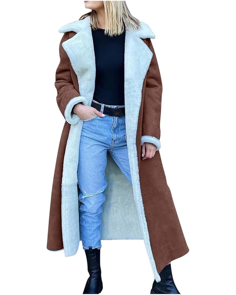 Thicken Sherpa Fleece Lined Jackets for Women Lengthened Faux Suede Plush Coats Long Sleeve Plush Collar Overcoat Coffee $24....