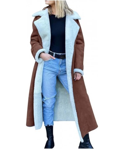 Thicken Sherpa Fleece Lined Jackets for Women Lengthened Faux Suede Plush Coats Long Sleeve Plush Collar Overcoat Coffee $24....