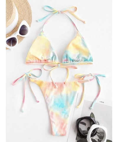 Women Swimwear Two-Piece Bathing Suit High Waist Swimsuit Beachwear Cows Print Bandage Bikini A- Yellow $6.77 Swimsuits