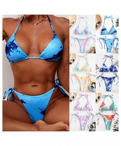 Women Swimwear Two-Piece Bathing Suit High Waist Swimsuit Beachwear Cows Print Bandage Bikini A- Yellow $6.77 Swimsuits