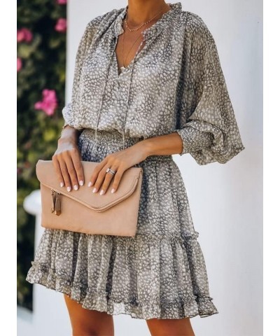 Womens 2024 Floral Print Split V Neck Ruffle Chiffon Elegant Mini Short Skirt Dresses Print1 Brown $17.98 Dresses