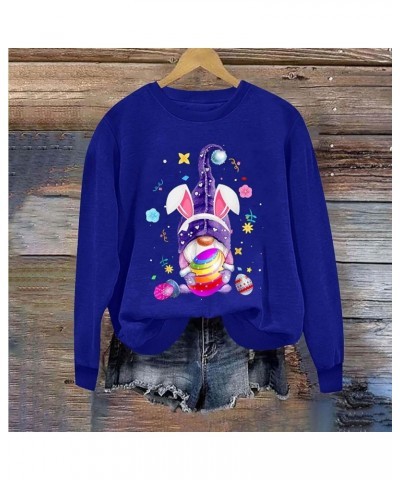 Easter Sweatshirts for Women Cute Funny Easter Shirts Rabbit Graphic Crewneck Sweatshirts Loose Workout Tops Trendy A03 Blue ...