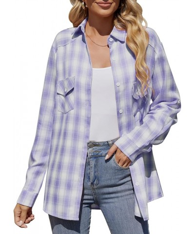 Womens Flannel Shirts Roll Up Long Sleeve Plaid Shirt Collared Button Down Gingham Casual Top S-4XL 1 Light Blue $19.19 Blouses