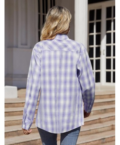 Womens Flannel Shirts Roll Up Long Sleeve Plaid Shirt Collared Button Down Gingham Casual Top S-4XL 1 Light Blue $19.19 Blouses