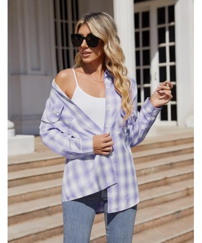 Womens Flannel Shirts Roll Up Long Sleeve Plaid Shirt Collared Button Down Gingham Casual Top S-4XL 1 Light Blue $19.19 Blouses