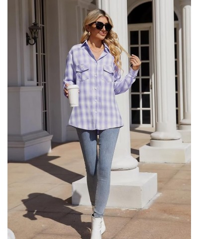 Womens Flannel Shirts Roll Up Long Sleeve Plaid Shirt Collared Button Down Gingham Casual Top S-4XL 1 Light Blue $19.19 Blouses