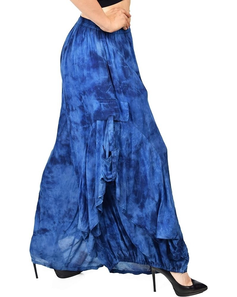 Women Loose Fit Elastic Waist Boho Wide Leg Palazzo Pants Blue Tie Dye $26.54 Pants