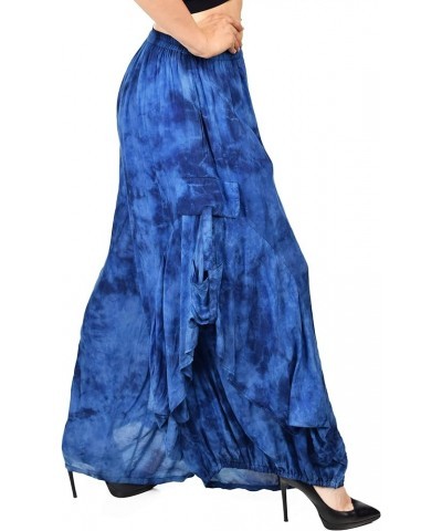 Women Loose Fit Elastic Waist Boho Wide Leg Palazzo Pants Blue Tie Dye $26.54 Pants