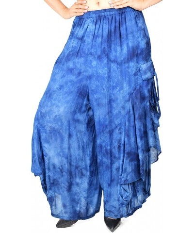 Women Loose Fit Elastic Waist Boho Wide Leg Palazzo Pants Blue Tie Dye $26.54 Pants