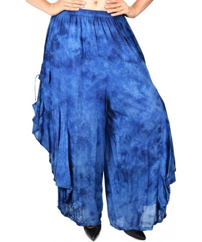 Women Loose Fit Elastic Waist Boho Wide Leg Palazzo Pants Blue Tie Dye $26.54 Pants