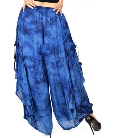 Women Loose Fit Elastic Waist Boho Wide Leg Palazzo Pants Blue Tie Dye $26.54 Pants