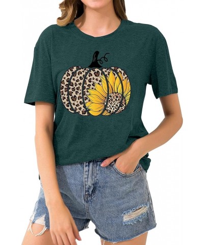 Halloween Pumpkin Shirt Women Leopard Graphic Tees Short Sleeve Fall T-Shirt Thanksgiving Gift Tops Green $13.19 T-Shirts