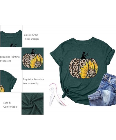 Halloween Pumpkin Shirt Women Leopard Graphic Tees Short Sleeve Fall T-Shirt Thanksgiving Gift Tops Green $13.19 T-Shirts