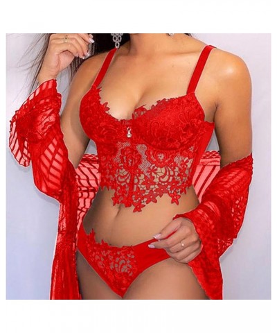 Women Sexy Lingerie Set Lace Embroidery Sling High Waist Deep V Sleepwear Bra Matching Panty Set 2 Piece Sleepwear Red $4.58 ...