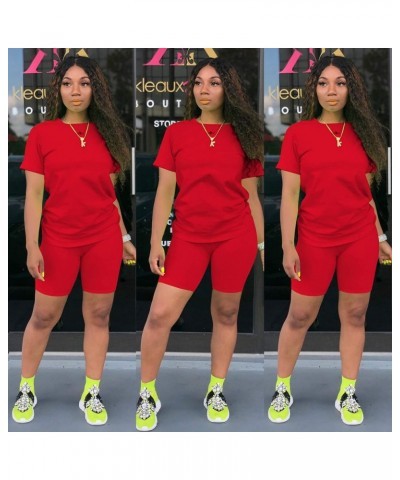 Womens Two Piece Outfits Bodycon Tracksuit Sweatsuits Print Jogger Biker Workout Lounge Pajamas Shorts Pant Set All Red $11.9...