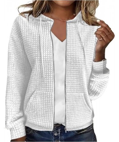 Women's Waffle Knit Hoodies Sweatshirt Long Sleeve Drawstring Pockets Casual Zipper Jacket White $13.76 Hoodies & Sweatshirts