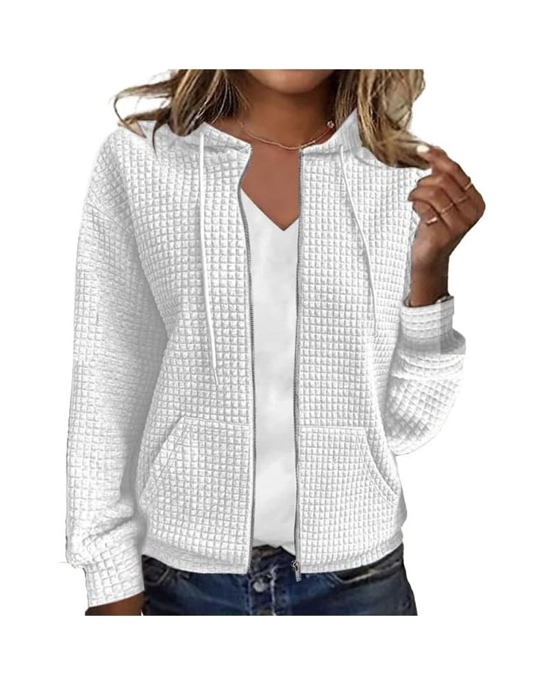 Women's Waffle Knit Hoodies Sweatshirt Long Sleeve Drawstring Pockets Casual Zipper Jacket White $13.76 Hoodies & Sweatshirts