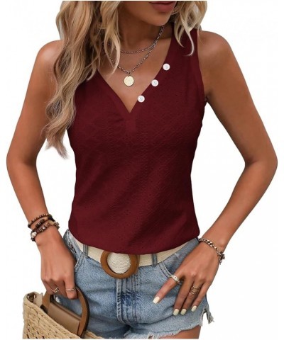 Womens V Neck Short Sleeve Embroidery Shirts Casual Loose Tops Dressy Blouses Wine Red $12.99 Blouses