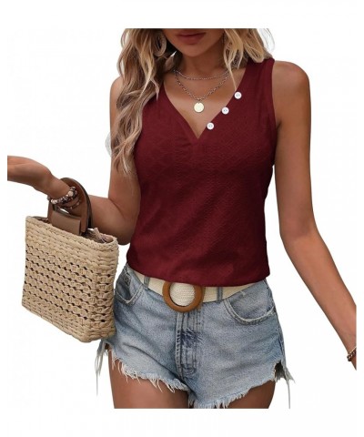 Womens V Neck Short Sleeve Embroidery Shirts Casual Loose Tops Dressy Blouses Wine Red $12.99 Blouses