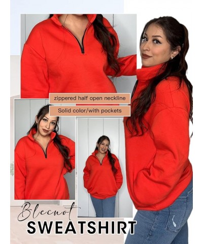 Women Half Zip Oversized Sweatshirts Long Sleeve Solid Color Drop Shoulder Fleece Workout Pullover S-2XL Zip Red $17.92 Hoodi...