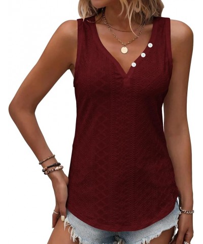 Womens V Neck Short Sleeve Embroidery Shirts Casual Loose Tops Dressy Blouses Wine Red $12.99 Blouses