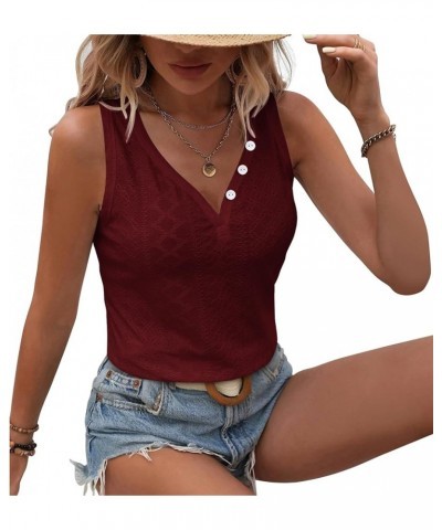 Womens V Neck Short Sleeve Embroidery Shirts Casual Loose Tops Dressy Blouses Wine Red $12.99 Blouses