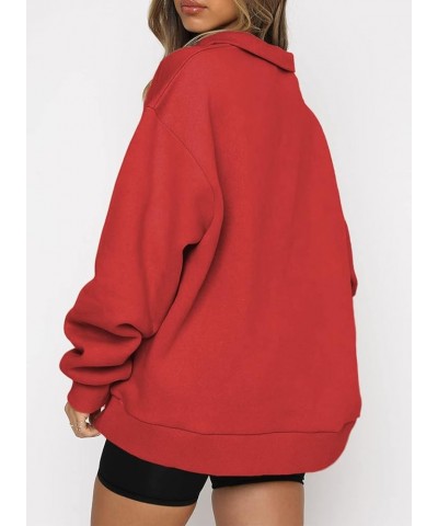 Women Half Zip Oversized Sweatshirts Long Sleeve Solid Color Drop Shoulder Fleece Workout Pullover S-2XL Zip Red $17.92 Hoodi...