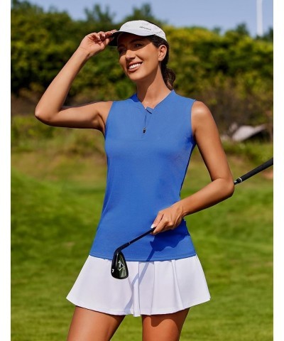 Women's Golf Shirt Sleeveless Polo Tank Tops Quick Dry Athletic Tennis T-Shirts with Zipper 08 Blue $13.49 Shirts