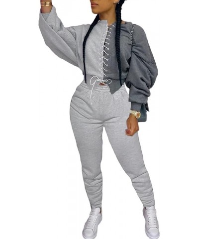 Women Sexy 2 Piece Outfits Long Sleeve Color Block Hoodies Sweatshirt Bodycon Ruched Long Pants Tracksuit Set D-light Grey&da...