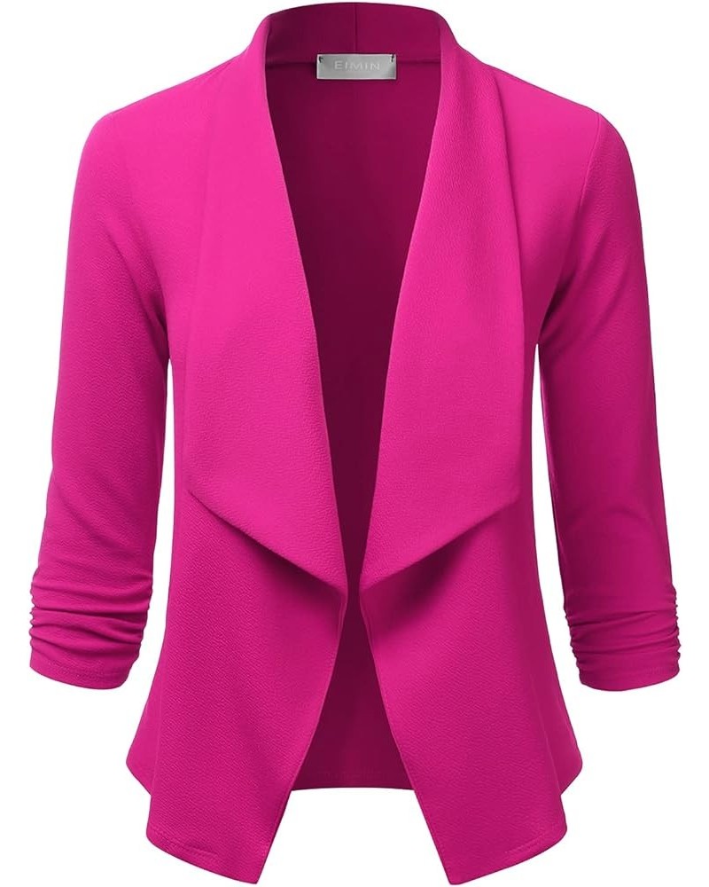 Women's 3/4 Sleeve Blazer Open Front Office Work Cardigan Jacket (S-3XL) Eja001_fuchsia $10.56 Blazers