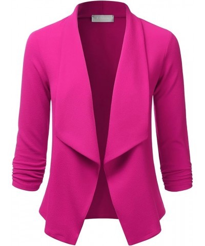 Women's 3/4 Sleeve Blazer Open Front Office Work Cardigan Jacket (S-3XL) Eja001_fuchsia $10.56 Blazers