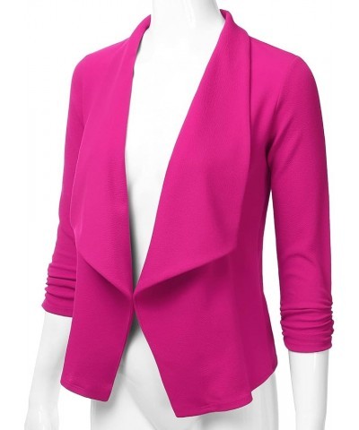 Women's 3/4 Sleeve Blazer Open Front Office Work Cardigan Jacket (S-3XL) Eja001_fuchsia $10.56 Blazers