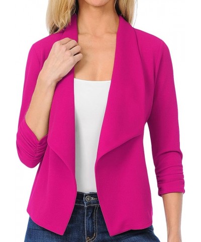 Women's 3/4 Sleeve Blazer Open Front Office Work Cardigan Jacket (S-3XL) Eja001_fuchsia $10.56 Blazers