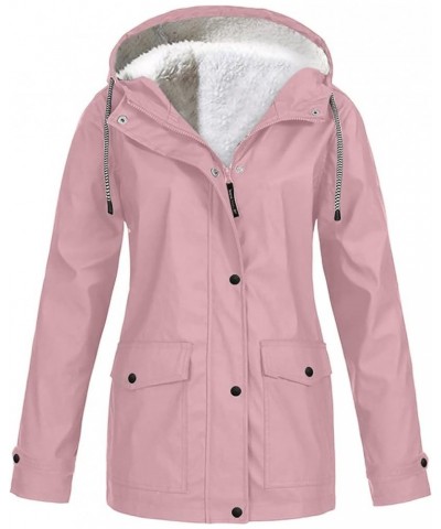 Women's Lined Fleece Rain Jacket Winter Outdoor Waterproof Hooded Raincoat Ladies Snow Warm Ski Jackets Solid Color Pink $13....