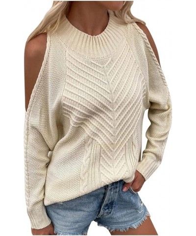 Cold Shoulder Pullover Top for Womens Long Sleeve Sweater Crewneck Chunky Knit Shirt Sexy Cutout Tunic Sweaters Jumper A01_be...