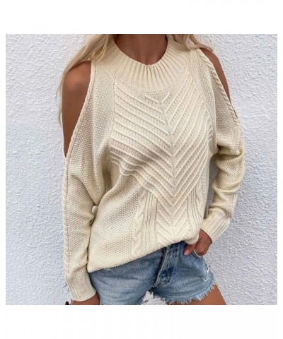 Cold Shoulder Pullover Top for Womens Long Sleeve Sweater Crewneck Chunky Knit Shirt Sexy Cutout Tunic Sweaters Jumper A01_be...