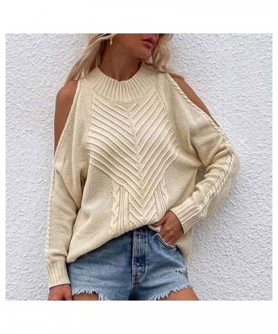 Cold Shoulder Pullover Top for Womens Long Sleeve Sweater Crewneck Chunky Knit Shirt Sexy Cutout Tunic Sweaters Jumper A01_be...