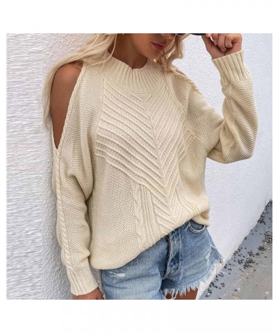 Cold Shoulder Pullover Top for Womens Long Sleeve Sweater Crewneck Chunky Knit Shirt Sexy Cutout Tunic Sweaters Jumper A01_be...