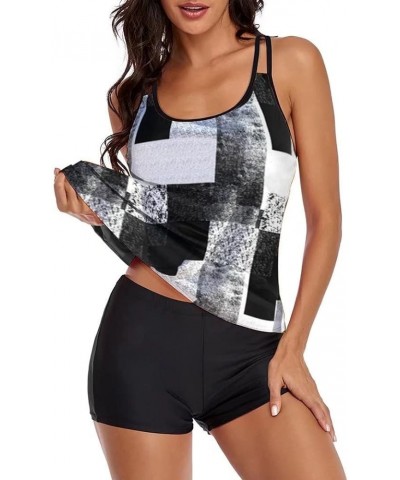 Tankini Swimsuits for Women Two Piece Black Floral Print Flowy Beach Bathing Suits with Boy Shorts Black and White $20.51 Swi...