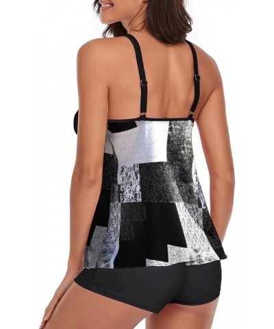 Tankini Swimsuits for Women Two Piece Black Floral Print Flowy Beach Bathing Suits with Boy Shorts Black and White $20.51 Swi...