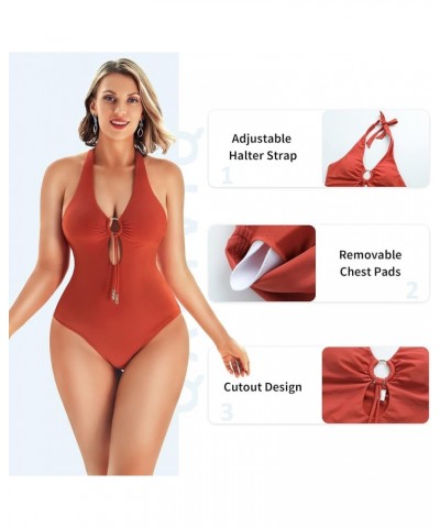 One Piece Bathing Suit for Women Tummy Control Black Ruched Swimsuit V Neck Full Coverage Slimming Monokini Swimsuits Orange ...